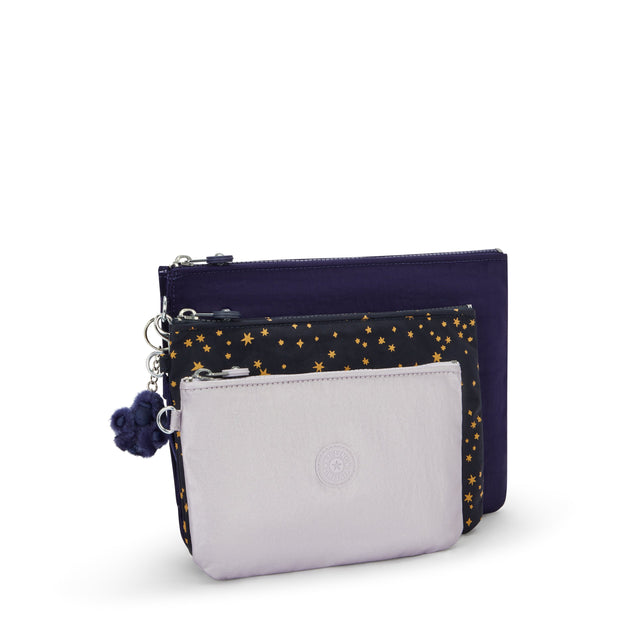 KIPLING 3 large pouches (with removable wristlet) Unisex Moonlit Blue Iaka L Wristlet I4219-4GA