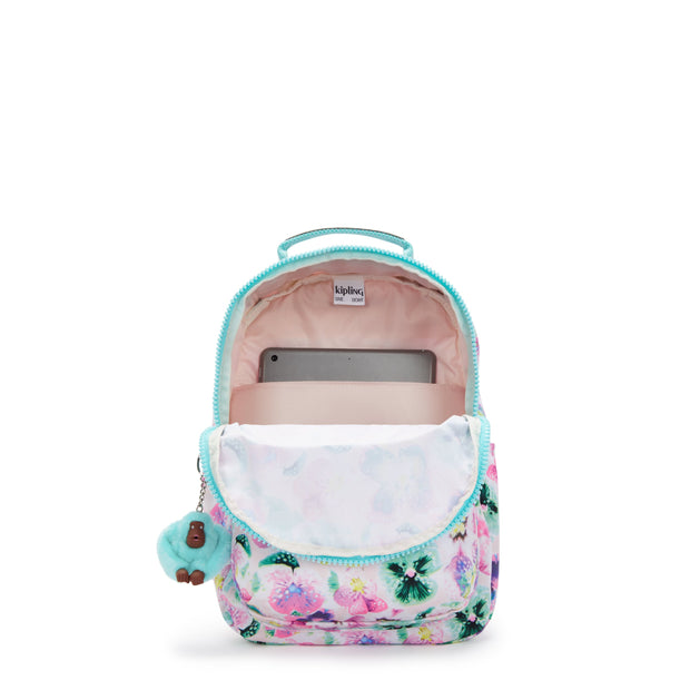 KIPLING-Seoul S-Small Backpack (With Laptop Protection)-Aqua Blossom-I5357-7EC