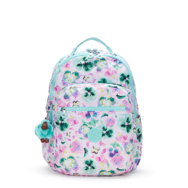 KIPLING-Seoul Lap-Large backpack (with laptop compartment)-Aqua Blossom-I5816-7EC