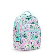 KIPLING-Seoul Lap-Large backpack (with laptop compartment)-Aqua Blossom-I5816-7EC