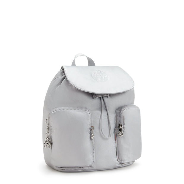 KIPLING-Anto S-Small Drawstring Backpack with Front Pockets-Silver Glam-I7751-K2E