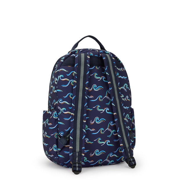 Kipling Large Backpack With Padded Laptop Compartment Unisex Fun Ocean Print Seoul